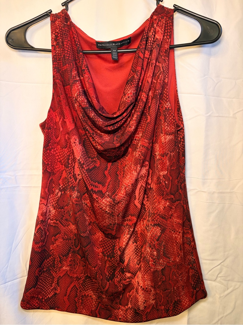 White House Black Market Red Snake-Print Cowl Neck Camisole